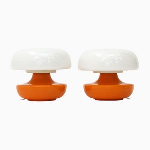 Orange Ceramic and White Glass Table Lamps, 1970s, Set of 2