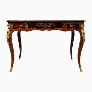 Antique Louis XV Style Precious Wood Marquetry & Gilded Bronze Flat Desk