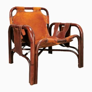 Bamboo and Leather Armchair by Tito Agnoli, 1970s