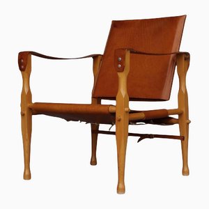 Vintage Leather and Beech Wood Safari Chair, 1970s