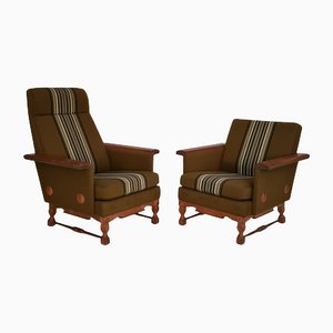 Set of Danish Design Oak Wood Wool Armchairs, 1970s