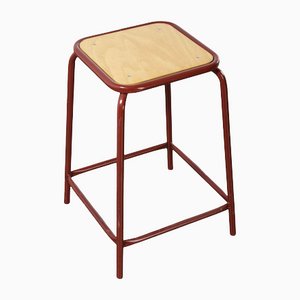 French Raspberry Red Laboratory Stools, 1970s, Set of 4