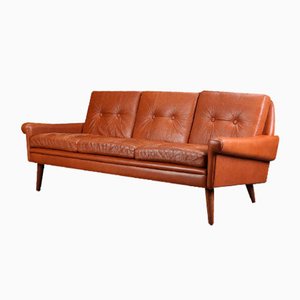 Vintage Danish Cognac 3-Seat Sofa by Svend Skipper, 1965