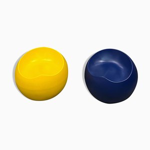 Ball Stühle in Gelb & Blau, 2er Set