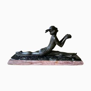 Art Nouveau French Bronze Young Dancer with Marble Base