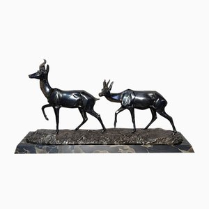 Sculpture Deux Gazelles en Bronze par I. Rochard