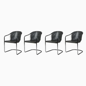 Leatherette Tubular Frame Dining Chairs by Gastone Rinaldi for Fasem Italy, Set of 4
