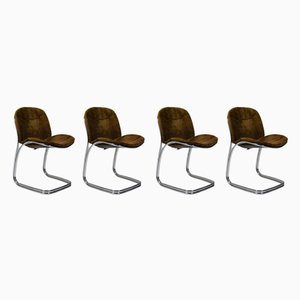 Tubular Frame & Velvet Dining Chairs in the Style of Rinaldi, Set of 4