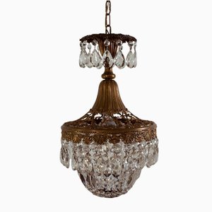 Art Nouveau Style Brass and Crystal 1-Light Chandelier in the Shape of a Hot Air Balloon