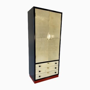 Italian Art Deco Parchment and Black & Red Lacquer Armoire, 1930s