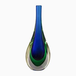 Blau-grüne Murano Glasvase von Flavio Poli für Seguso, 1960er