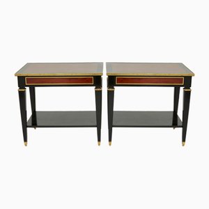 Tavolini in mogano nero e ottone di Maison Jansen, anni '50, set di 2