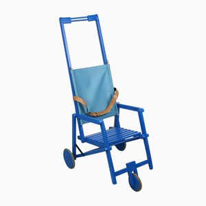 Mid-Century Blue Wooden Foldable Stroller, 1960s