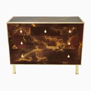 Golden Lacquer and Brass Chest of Drawers from Maison Jansen, 1970s