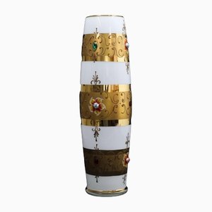 Tall Vase in White and Gilded Glass