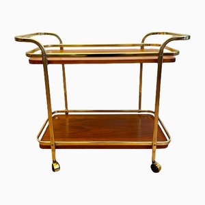 Brass & Wooden Tray Serving Trolley, 1970s