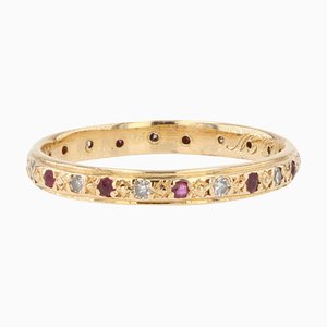 18 Karat Yellow Gold Ruby & Diamond Wedding Ring, 1950s