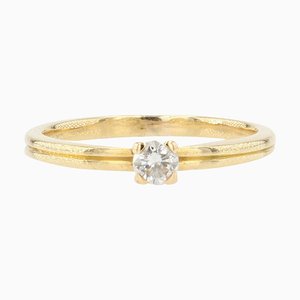 Modern 18 Karat Yellow Gold & Diamond Solitaire Ring