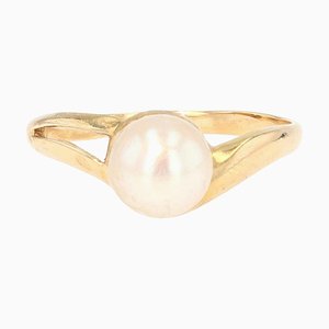 French Modern Cultured Pearl 18 Karat Yellow Gold Ring