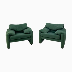 Green Maralunga Amrchairs by Vico Magistretti for Cassina, 1970s