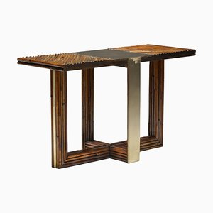 Post-Modern Bamboo & Brass Console Table, 1960s