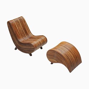 Postmodern Rattan Lounge Chair & Ottoman by Vivai Del Sud, 1960s, Set of 2