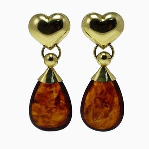 18k Yellow Gold Heart Shape Drop Earrings