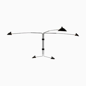Mid-Century Modern Black Wall Lamp with 5 Rotating Straight Arms by Serge Mouille