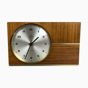 Vintage Hollywood Regency Teak Table Clock from Junghans Uhren, Germany, 1960s
