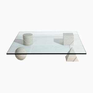 Crystal and Travertine Coffee Table by Massimo and Lella Vignelli for Martinelli Luce, 1979