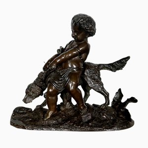 Peiffer, L'enfant et le chien, 19. Jh., Bronzeskulptur