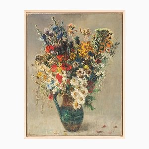 Colorful Art Deco Bouquet, Oil on Plate