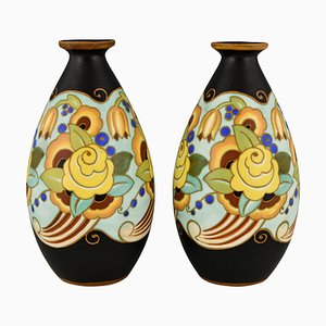 Artt Deco Ceramic Vases from Boch Frères Keramis, 1930, Set of 2