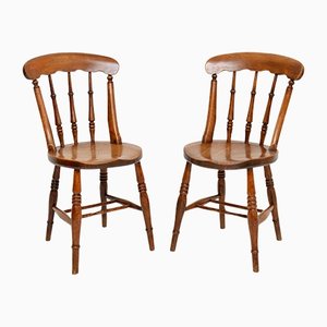 Antique Solid Elm Dining or Side Chairs, Set of 2