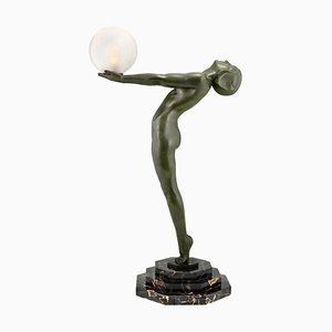 Art Deco Lamp Standing Nude with Globe by Max Le Verrier, 1928