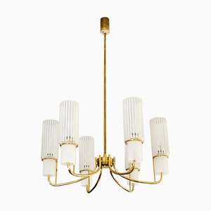 Brass and Glass Chandelier, Italy 1950s