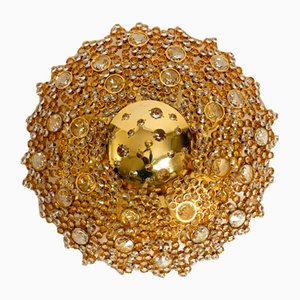 Large Brass Ceiling or Wall Lamp with Faceted Crystal Stones from Palwa, 1970s
