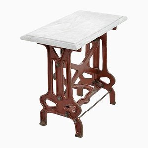 Red Industrial Table with Marble Top