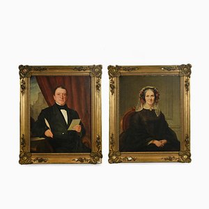 Charles-Gustave Housez, Portraits, 19ème Siècle, Huile sur Toile, Encadrée, Set de 2