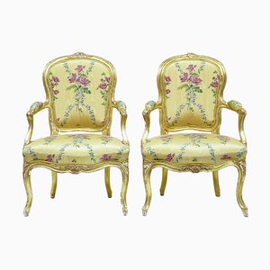 18th Century Louis XV Gilt Armchairs by Michard, Set of 2