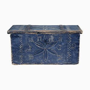 18th Century Swedish Folk Art Painted Carved Pine Box