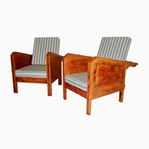 Wooden Veranda Armchairs with Inlaid Marquetry, 1930s, Set of 2
