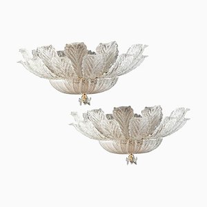 Murano Glass and Brass Ceiling Lights, Venice, 1980, Set of 2