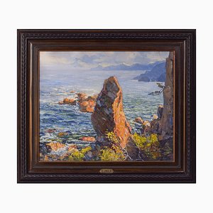 E. Palo, Impressionist Coastal Seascape 2, siglo XX, óleo sobre lienzo, enmarcado