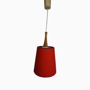 Mid-Century Pendant Lamp with Red Fabric Shade