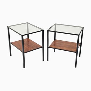 Italian Iron, Glass & Wood Coffee Table, 1960s, Set of 2