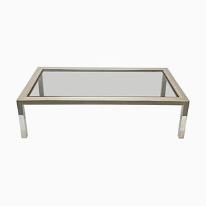 Table Basse Rectangulaire en Laiton, Chrome et Verre, Italie, 1970s