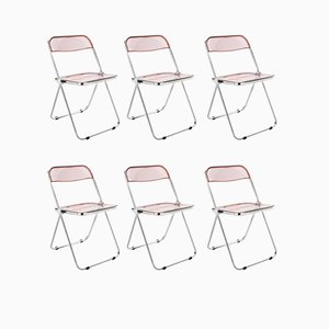 Pink Acrylic Glass Folding Plia Chairs by Giancarlo Piretti for Anonima Castelli, 1975, Set of 6