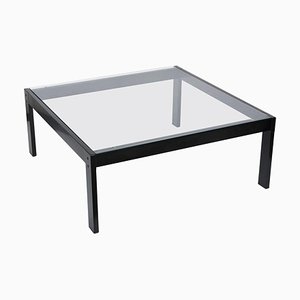 Italian Glass and Enamelled Black Metal Coffee Table by Gae Aulenti for Zanotta, 1970s