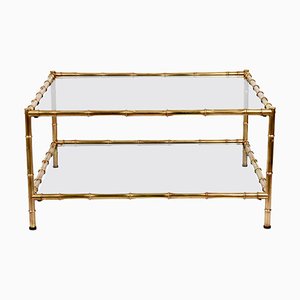 Italian Mid-Century Modern Glass, Brass and Faux Bamboo Coffee Table, 1970s